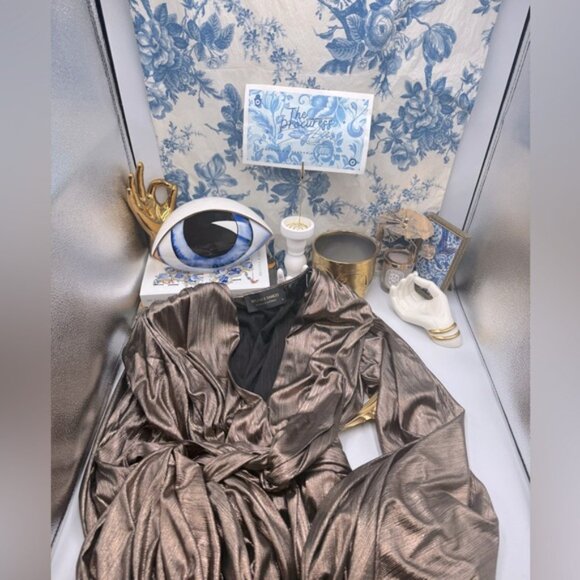 🆕 BRONX & BANCO 🧿 NWOT Bellerose Ruffled Mini Dress, Metallic Gold Sz S / US 4 - Picture 2 of 16